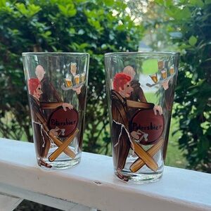 Set of 2 Hand-Painted Monks “Patersbier” Beer Pint Glasses